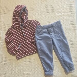 Picapino Striped Maroon Hoodie and Blue Joggers Set Size 2T
